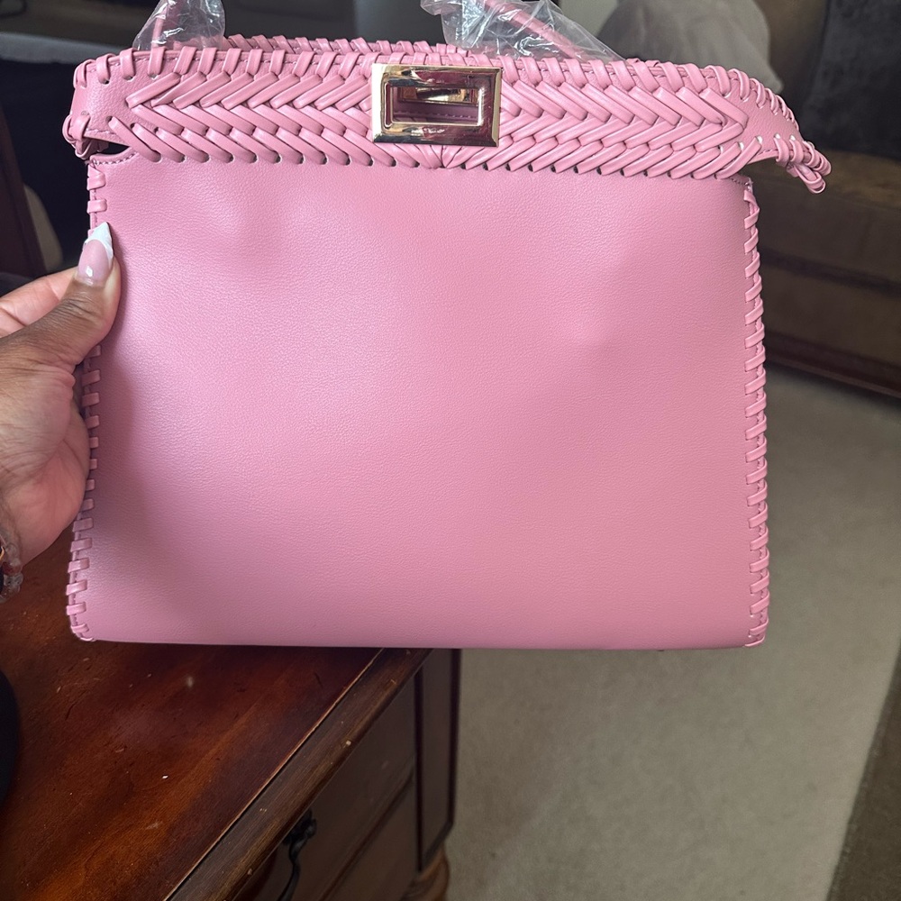 Chic Pink Woven Crossbody Bag